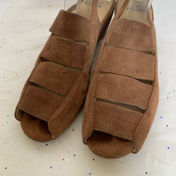 STUART WEITZMAN Nudistcurve leather espadrille wedge sandals  Stuart Weitzman Tan Wedge Sandal Slingback Minimalist Modest Size 9 Neutral